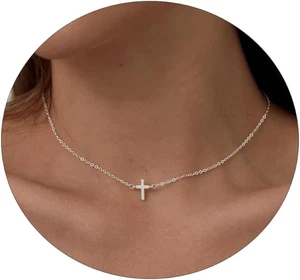 Collar Cruz para Mujer Chapado en Oro 14K y Plata Cruz Colgante Collar Moda - Imagen 1 de 8