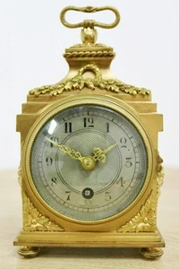 Rare Antique French 8 Day Gilt Bronze Pendule D'Officiers Mantle Carriage Clock - Picture 1 of 20
