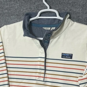 L.L. Bean Women's Striped Button Mock Neck Long Sleeve Shirt Top - Picture 1 of 8