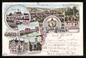 Lithographie Hann.-Münden, Forst-Akademie, Rathaus, Bahnhof 1899 - Picture 1 of 2