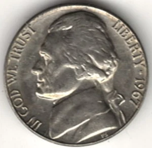 1967 BU JEFFERSON NICKEL                             stk 46 - Picture 1 of 4