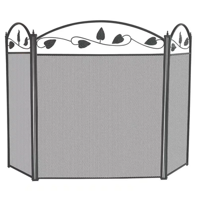 Negro 52 pulgadas Pantalla de chimenea W de 3 paneles con hojas decorativas Foto 1 de 4