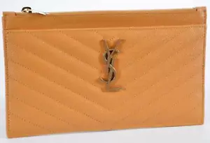 New Saint Laurent YSL 636312 Senape Yellow Grain Leather Zip Pouch Wallet Bag - Picture 1 of 10