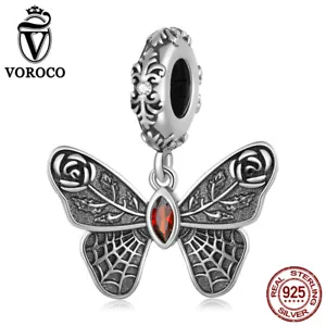 Voroco 925 Sterling Silver Vintage Butterfly CZ Bracelet Charm Bead Penant Gift - Picture 1 of 12