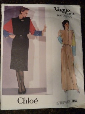 Vogue 1100 Chloe Paris  Designer Original 1980's Pattern size 8 Uncut   - Image 1 of 2