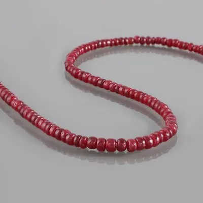 AAA++ Red Ruby Smooth Rondelle 3-4MM Gemstone Beaded Handmade Women Necklace 24" - Image 1 of 4