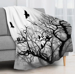 Spooky Crow Dead Tree Horror Halloween Throw Blanket for Couch Bed Sofa Office - Picture 1 of 6