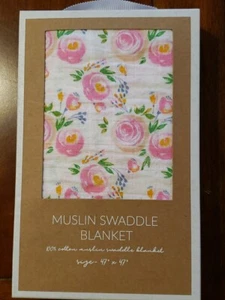 New NWT Boutique Mud Pie Girl Shabby Chic Floral Muslin Swaddle Blanket 47 X 47 - Picture 1 of 3