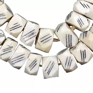 Carved Bone Beads White Nigeria Africa - Picture 1 of 3