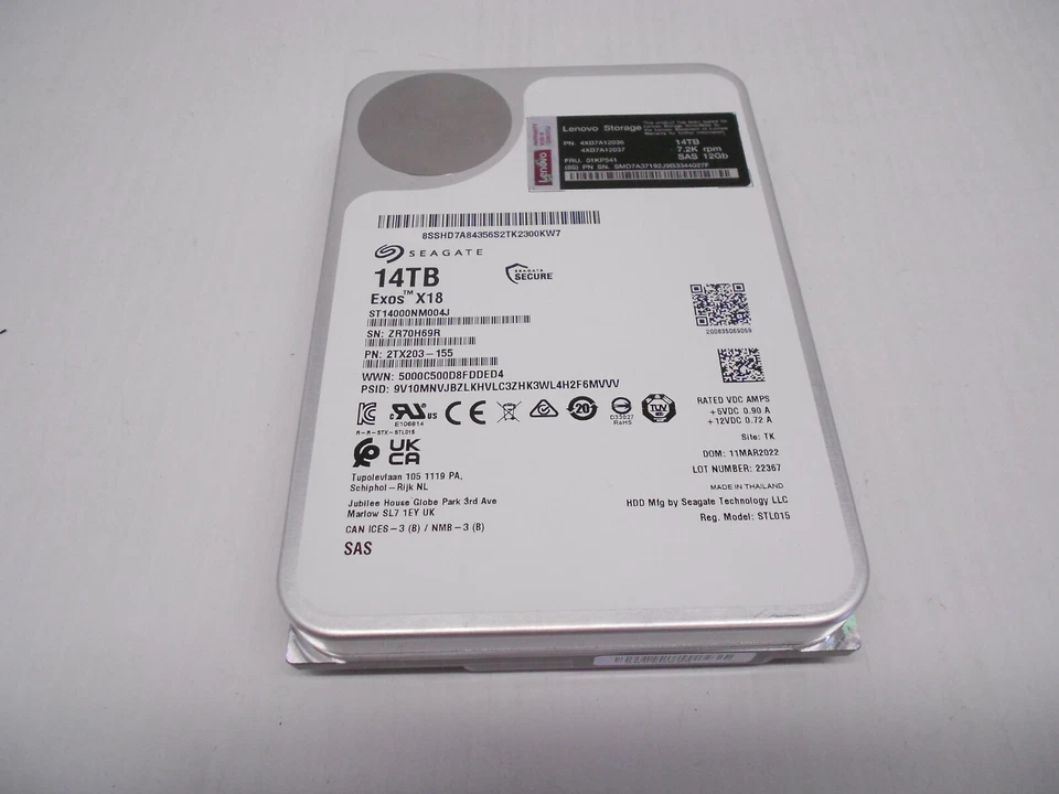 Seagate Exos X18 ST14000NM004J 14TB 12G 3.5" SAS Hard Drive Server DELL HP 12TB - Image 1 of 1