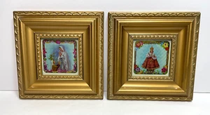 Two Vtg Religious Holographic Prints Gold Frames – Infant Prague & Lady Lourdes - Picture 1 of 8