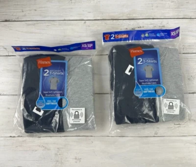 Paquete de 2 camisetas Hanes para niños sin etiquetas frescas cómodas talla XS (4-5) gris marino Foto 1 de 4