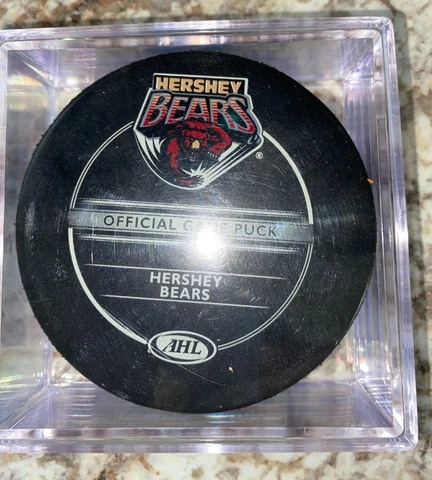 Hershey Bears AHL Hockey  Official Game  Puck With Case Bear Swipe Logo Cover