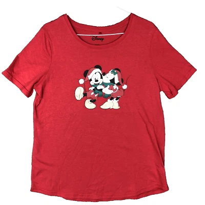 Disney Christmas Shirt Womens 14 Red Mickey Minnie Mouse Holiday Top - Image 1 of 4