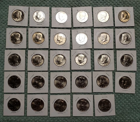 1972-2001  Kennedy Half Dollar BU , 29 Diffrent Dates,  Some From Mint Sets Cover
