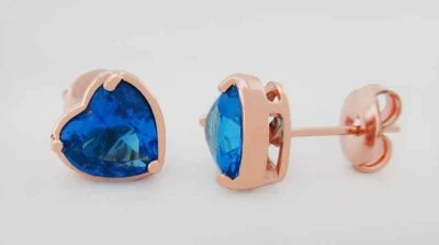 AAA BLUE TOPAZ  2.80 Cts STUD EARRINGS 14k ROSE GOLD PLATED - Made in USA - NWT - Image 1 of 4