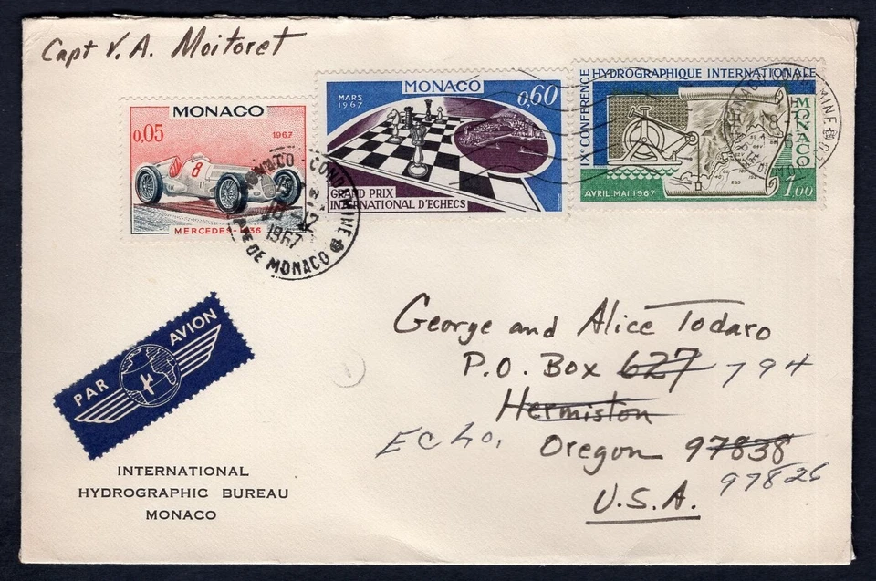 MONACO 1967 Airmail Cover to USA. Car Racing & Chess Stamps - Image 1 of 2