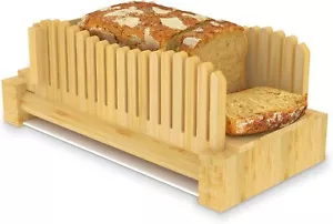 Bread Slicer for Homemade Bread Bamboo Bread Slicer Wiht Plastic Tray Foldable - Picture 1 of 8