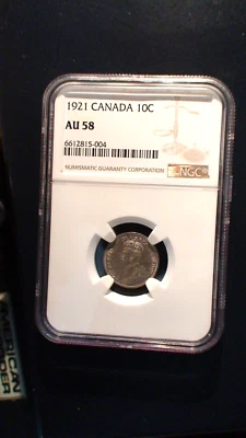 1921 Canada Ten Cents NGC AU58 ABOUT UNCIRCULATED 10C Coin BUY IT NOW! - Image 1 of 4