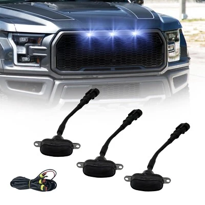 3× Blue LED Front Grille Lights For 2004-2019 Ford F-150 F250 F350 Raptor Smoked - Image 1 of 4