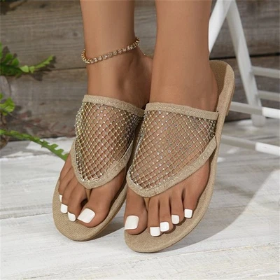 Chanclas para mujer de malla bohemia estrás ahuecadas playa moda toboganes Foto 1 de 4