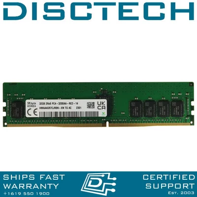 Hynix HMAA4GR7CJR8N-XN 32GB DDR4-3200MT/s CL22 PC4-25600 2Rx8 RDIMM RAM Memory - Image 1 of 2