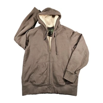 Eddie Bauer Jacket Sherpa Lined Hoodie Mens LT Brown Full-Zip Heavy Fleece VTG - Image 1 of 4