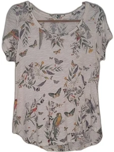 Lucky Brand Damen Medium Vögel und Schmetterlinge U-Ausschnitt T-Shirt EUC - Bild 1 von 12