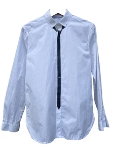 Neil Barrett Men Dress Shirt White Necktie Print Long Sleeve S 40 Made In Italy - Picture 1 of 13