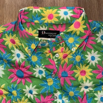 Vtg 60s 70s Obermeyer Shirt Wind Floral Disco Hippie Woodstock Nylon Women Large - Image 1 of 4