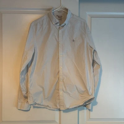 Camisa masculina slim fit PENGUIN Heritage listra Lg botão para cima manga longa - Imagem 1 de 4