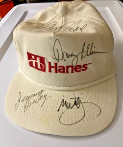 Vintage Hanes Snapback Mütze weiß Davey Allison & andere handsigniert - Bild 1 von 7