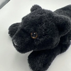 Fao Schwarz Black Panther Cat Plush Laying Down Golden Eyes Soft 20" w 5" Tail - Picture 1 of 11