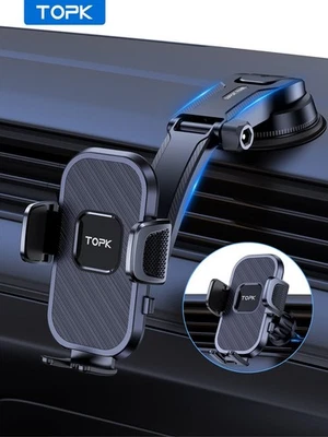 TOPK Car Phone Holder Mount "Upgraded Support Function"Metal Hook Cell Phone Holder