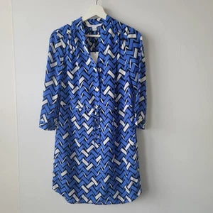 diane von furstenberg Damen Stretch Seide Freya Shirt Kleid Gr. 2 Zick Zack Taschen - Bild 1 von 11