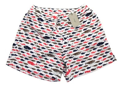 Bermuda de natação masculina Brioni grande branca estampa de baleia cordão feita na Itália baús - Imagem 1 de 4