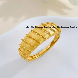 Pure 999 24K Yellow Gold Men Women Lucky Frosted Unique Ring 2.9g Us:5-8 - Picture 1 of 5