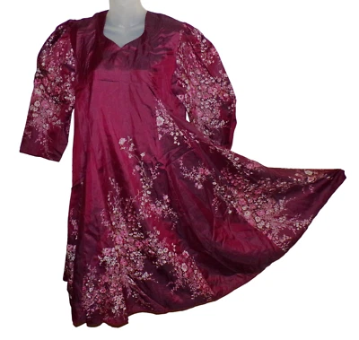 Vintage Maroon Floral 100% Silk Dress Salwar India Style Gorgeous!! - Image 1 of 4