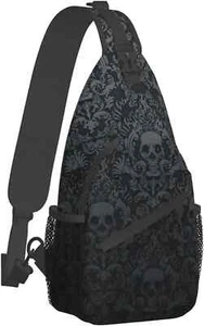 Sling Bag Gothic Sling Backpack Black Crossbody Bag Men Casual Shoulder Daypack - Picture 1 of 13