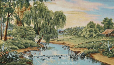 JACQ DE PARED. TAPIZ TEJIDO PAISAJE CON SAUCE VISTA RÍO - DECORACIÓN EUROPEA Foto 1 de 2