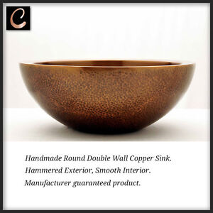 Double Wall Copper Sink Outside Hammered Inside Smooth 16″ x 6″