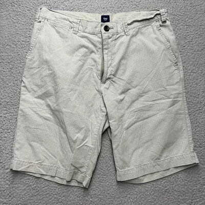 Gap Shorts Mens 34 White Gray Checkered 10 in Inseam Flat Front Cotton Bermuda - Image 1 of 4