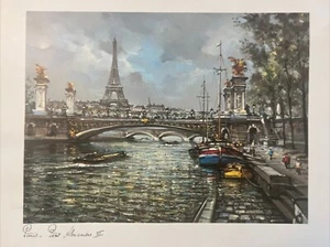 RAPHAEL TOUSSAINT Art Print Paris Tour Eiffel Pont Alexandre III 1980 France - Picture 1 of 12