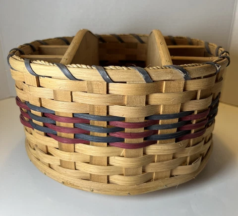 Amish Made Large Lazy Susan Utensil Holder Basket - Signed Miller Family 2004 Cover