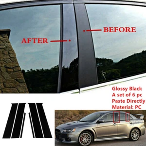 For Mitsubishi Lancer Sedan 2008-2017 6pcs Black Pillar Posts Door Window Trim - Picture 1 of 10
