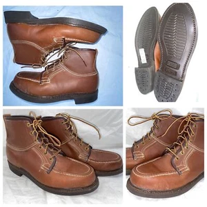 VTG 70S 80S MENS 8 NEW SEARS BROWN LEATHER MOC TOE LACED WORK BOOTS - Picture 1 of 12