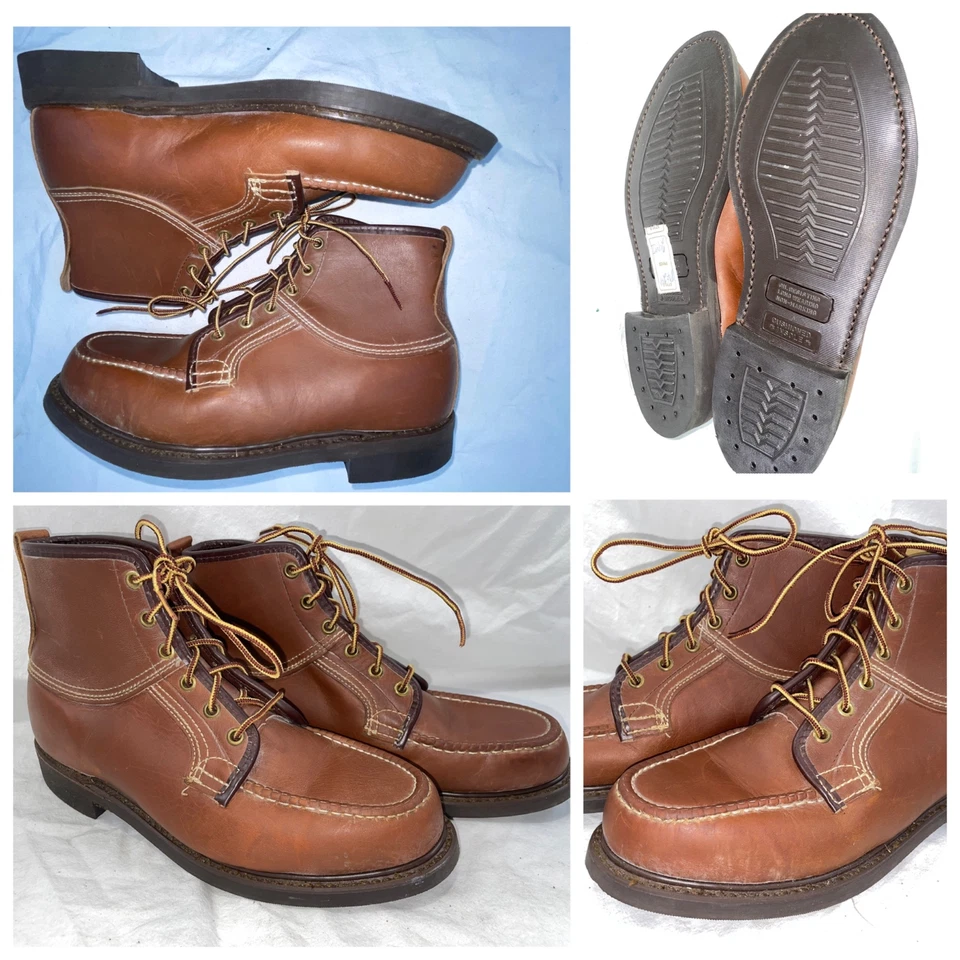 BOTAS DE TRABAJO DE COLECCIÓN AÑOS 70 80 PARA HOMBRE 8 NUEVAS SEARS CUERO MARRÓN SIN USAR, EN CAJA, PUNTERA CON CORDONES Foto 1 de 4