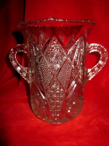 Vintage Heavy Cut Glass Double Handle Vase - Picture 1 of 9