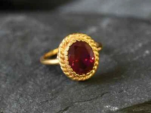 3.00 Carat Oval Natural Ruby & Diamond Engagement Ring 14K Yellow Gold Plated 6 - Picture 1 of 7