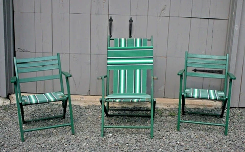 Set of 3 Vtg TELESCOPE CANVAS CHAISE LOUNGE Sling Lawn Beach Folding Deck CHAIRS Cover